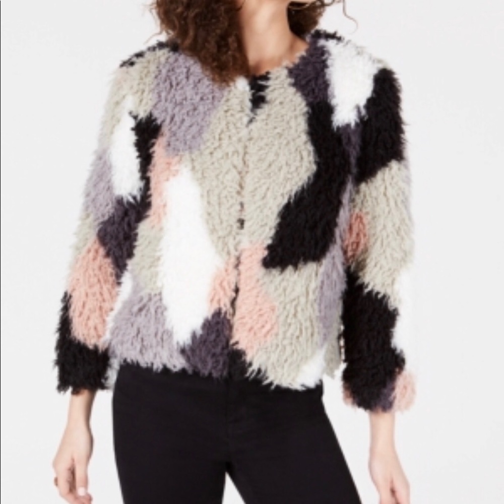 1. State patchwork faux fur crop jacket sz medium